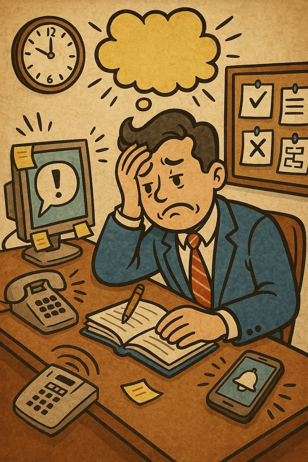 Illustration of modern distractions in digital workplace