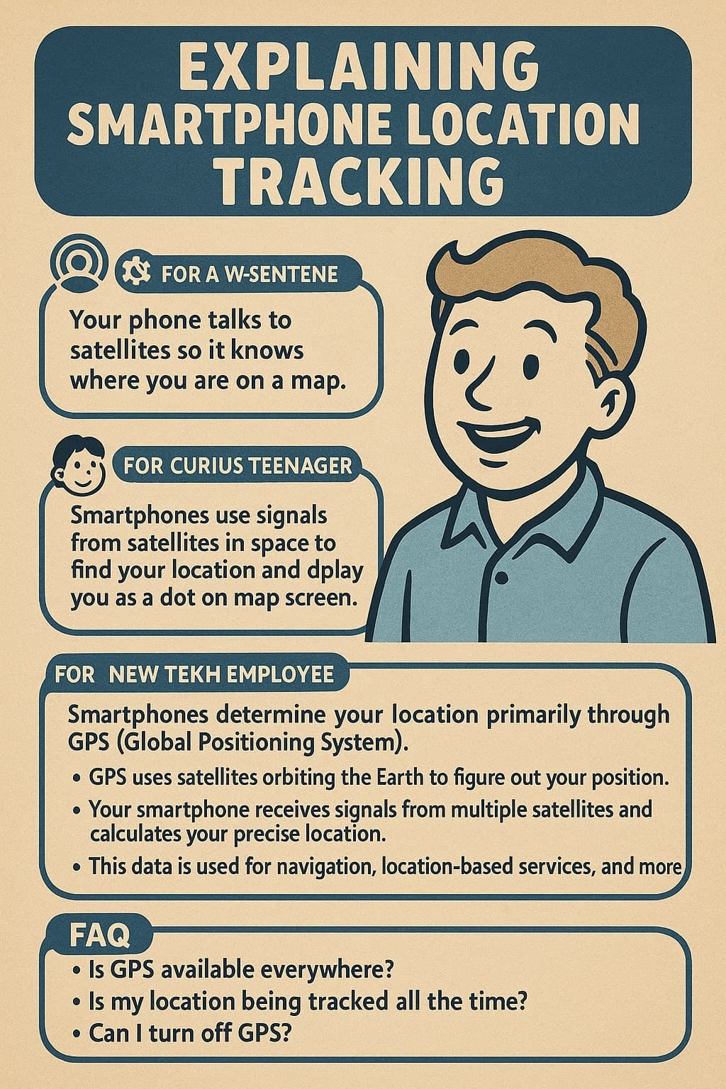 A visual showing four different format styles for explaining the same concept: a simple one-sentence summary, a paragraph for teenagers, a technical bullet-point list, and an FAQ section