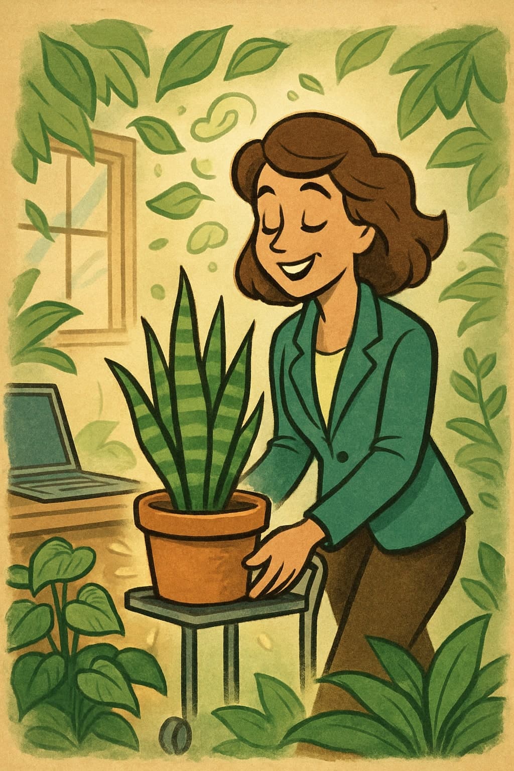 Office plants enhancing workspace